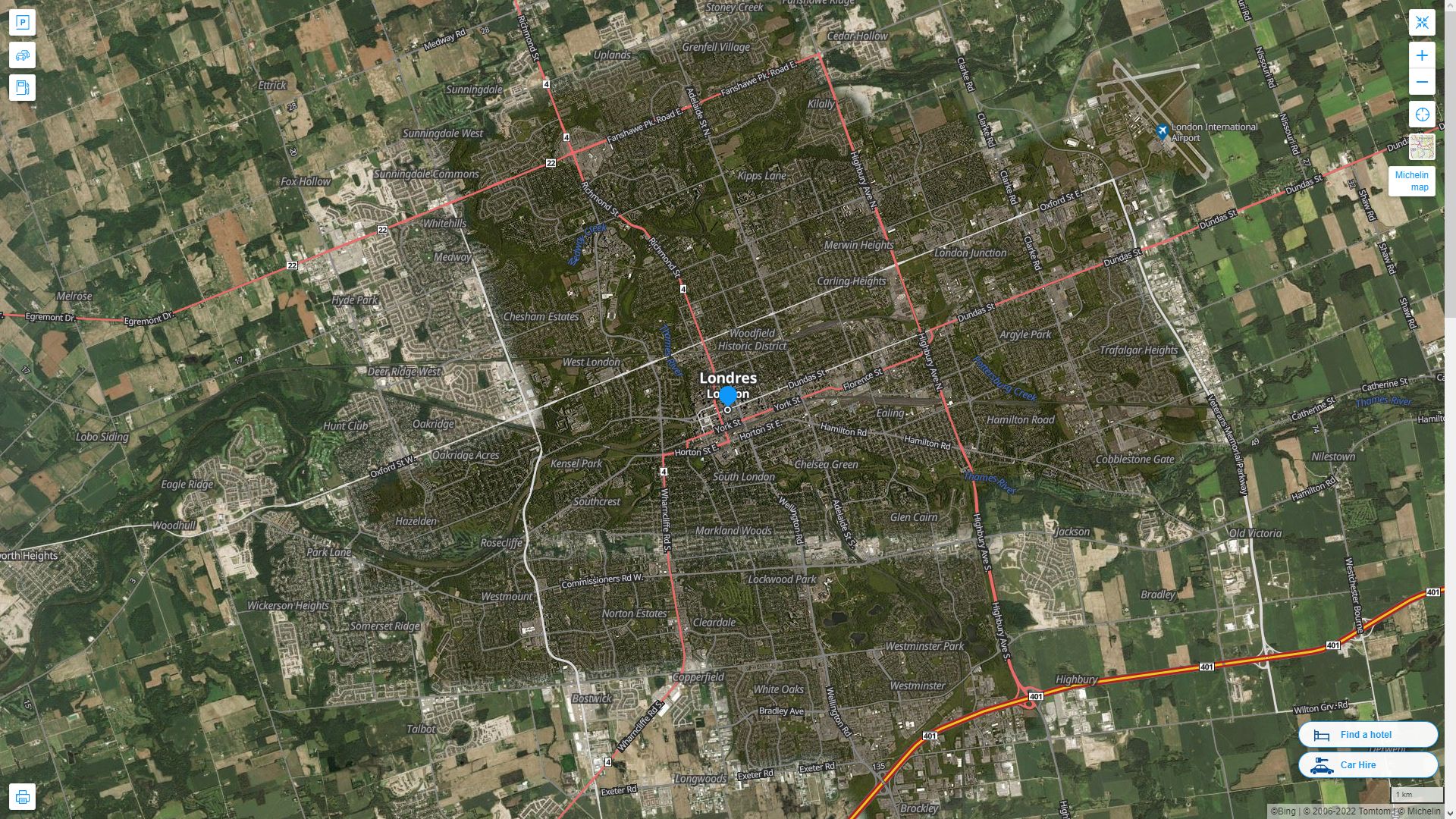 London Canada Highway and Road Map with Satellite View